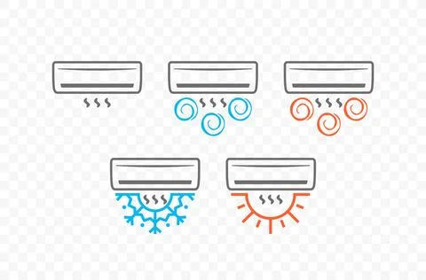 Air conditioning with waves of cold and warm air icons set Stock Illustration
