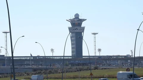 Air control tower at Orly Sud Airport in Paris during sunny summer with Video stock 110766576