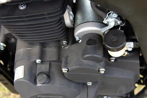 Air-cooled internal combustion engine for a motorcycle close-up Stock Photos