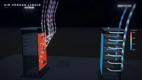Air cooled versus liquid cooled rack thermal comparison carbon Stock Footage 344555243