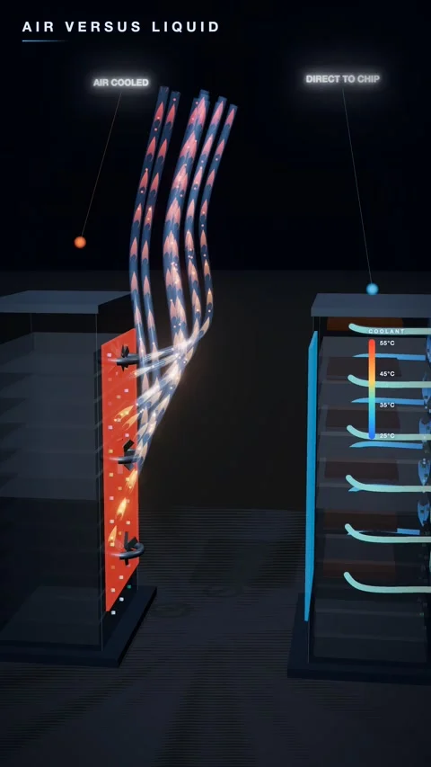 Air cooled versus liquid cooled rack thermal comparison carbon vertical Stock Footage 344673502