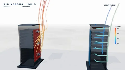 Air cooled versus liquid cooled rack thermal comparison white seamless loop 스톡 동영상 344673822