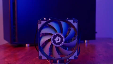 Air cooling system with fan close up in hand. Computer technician examines and Stock Footage 276916485