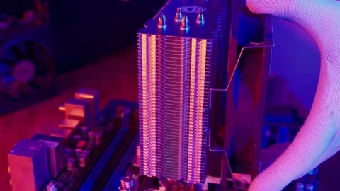 Air cooling system uninstalling on CPU Micro Processor in PC Motherboard close Stock Footage 274816336