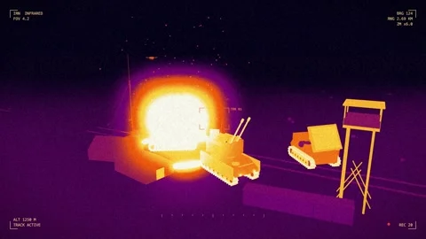 Air defence battery under attack on a thermal camera display Stockbeeldmateriaal 342333453