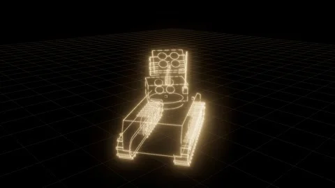 Air defense archive wireframe technical drawing turntable 3D animation seamless Stock Footage 342240256