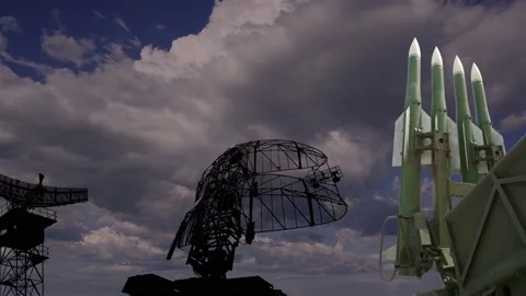 Air defense radars and Russian anti aircraft missiles Stock Footage 201032459