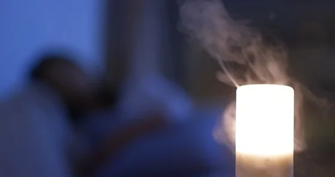 Air diffuser light at home in the evening Video stock 108852419