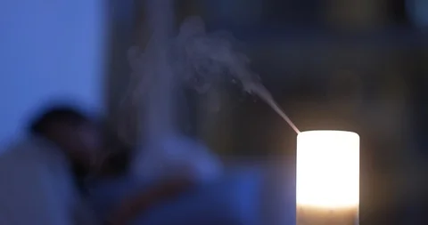 Air diffuser light at home in the evening Video stock 108928109