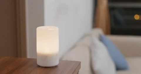 Air diffuser light at home in the evening Stock Footage 112025759