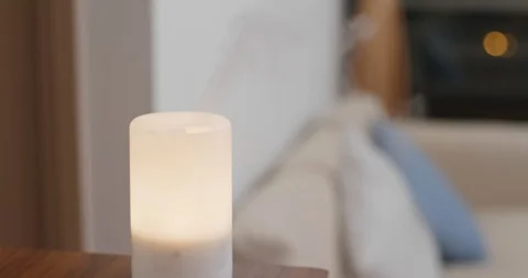 Air diffuser light at home in the evening Stock Footage 113177497