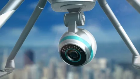 Air drone with security camera. Security drone over the city. Stock Footage 81013159