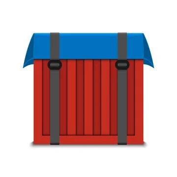 Air drop box. red box supplies drop isolated on white background, vector illu Stock Illustration
