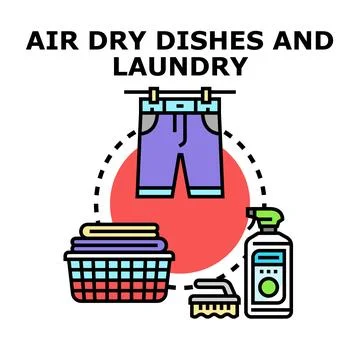 Air drying clothes cleaning and household items concept Stock Illustration