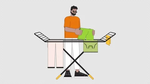 Air drying clothes on rack line cartoon animation 스톡 동영상 259803255