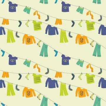 Air drying clothes seamless vector pattern Illustrazione stock