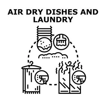 Air drying dishes and laundry concept illustration Stock Illustration