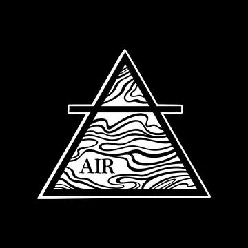 Air element  Upright triangle with wavy lines and text "AIR" Illustrazione stock