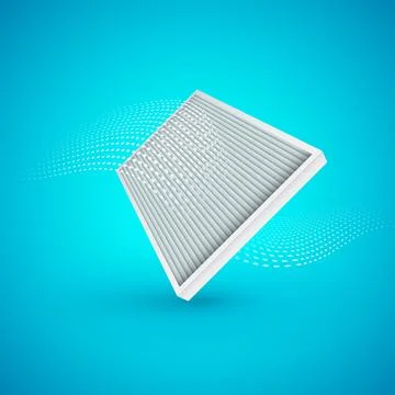 Air filter with air flow on blue background. Illustrtaion. Stock Illustration