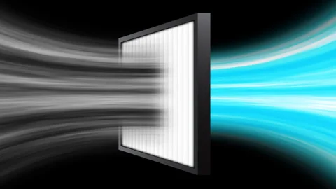 Air filter with blue waves effect. Antibacterial, dust, solid particle Stock Footage 278405778