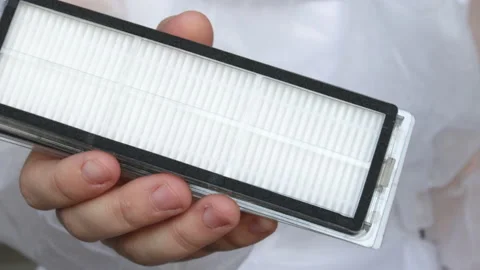 Air filter for robot vacuum cleaner close up 4k video Видео 189727230