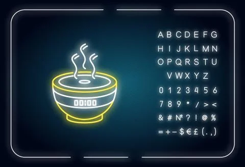 Air filter with timer, modern device neon light icon. Humidifying household Stock Illustration