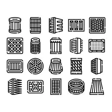 Air filter ventilation purification equipment line art icons Stock Illustration