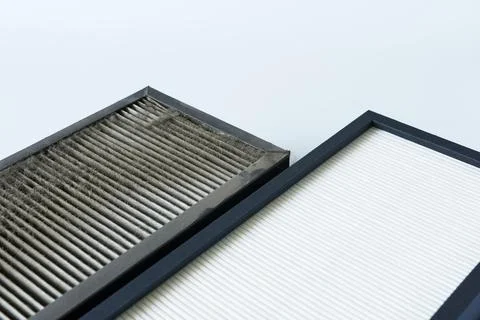 Air filter on white background, close-up of air filter. Stock Photos