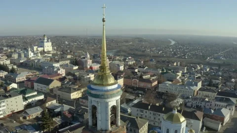 Air flight around the bell tower in the center of the old city in Russia Stock Footage 194176828