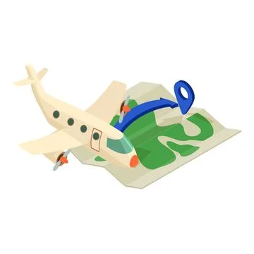 Air flight icon isometric vector. Passenger plane fly over map with destination Illustrazione stock