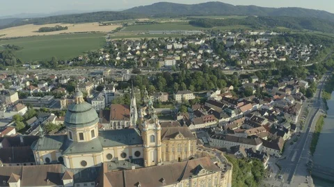 Air flight over an Austrian Catholic temple in Austria (D-log) Stock Footage 112329696