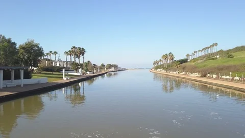 Air flight over the river. river mouth. Video stock 100684599