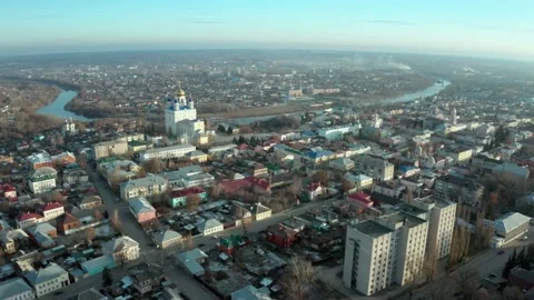 Air Flight. Panorama over the city of Yelets of Russia Stock Footage 194453203