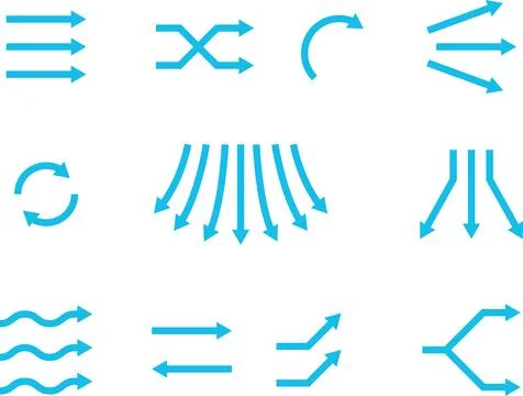 Air flow arrows collection. Wind stream, fresh water direction, conditioner icon Stockillustratie
