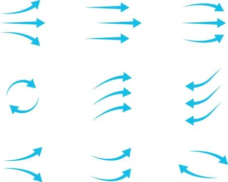 Air flow arrows collection. Wind stream, fresh water direction, conditioner icon Stockillustratie