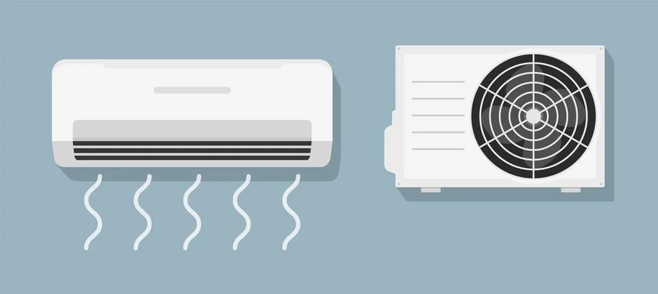 Air flow condition cool background. Air conditioner vent heat flat vector icon Stock Illustration