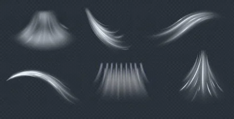 Air Flow Effect. White Wind Stream Waves Isolated on Dark Background. Fresh Stock Illustration