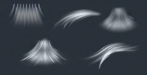 Air Flow Effect. White Wind Stream Waves Isolated on Dark Background. Fresh Stock Illustration