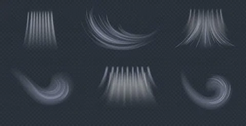 Air Flow Effect. White Wind Stream Waves Isolated on Dark Background. Fresh Stock Illustration