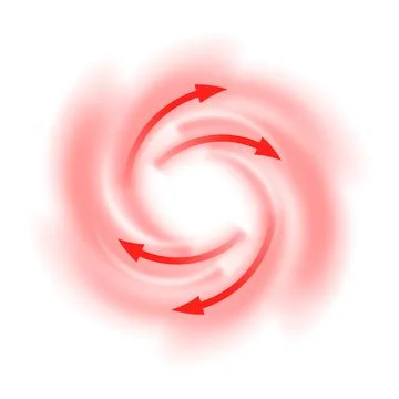 Air flow, red arrows showing wind direction of swirl air movement, vector hot Illustrazione stock