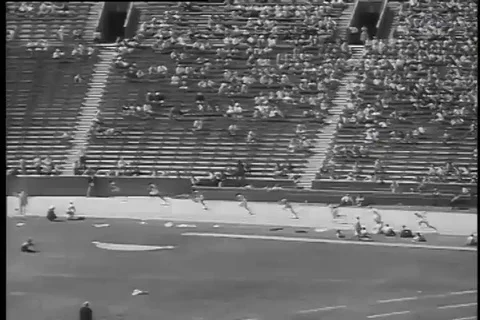 Air force athlete perform 100 and 200 meter running race - 1956 Stock Footage 99092351