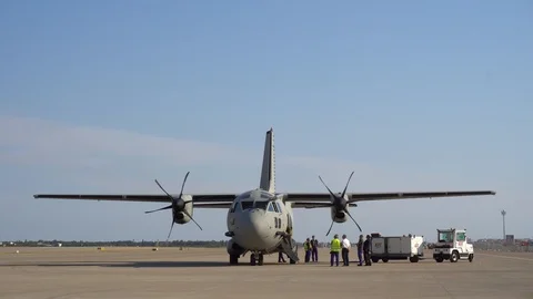 Air Force Cargo Airplane Driving Around Airstrip Stock Footage 90485579