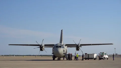 Air Force Cargo Airplane Driving Around Airstrip Stock Footage 90491982