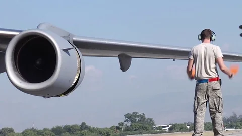 Air Force Controller Directs C-17 Cargo Plane Stock Footage 72652947