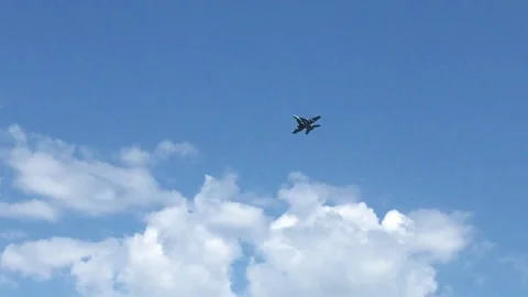 Air Force F-22 jets fly over the Missouri near Malmstrom Air Force Base, Montana Stock Footage 146192583