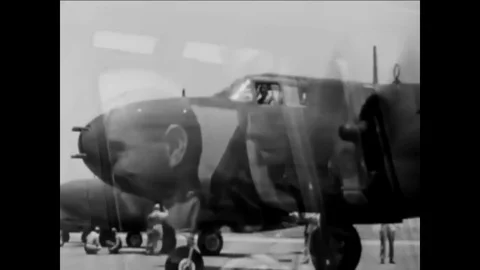 The Air Force instructor and pilot prepare for takeoff in the Douglas A-20, in Stock Footage 79514860