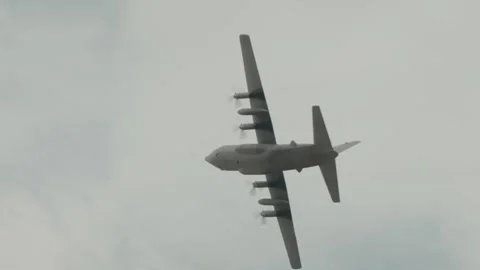 Air Force Lockheed C-130H Hercules flight at Bucharest International Air Show Stock Footage 302454999