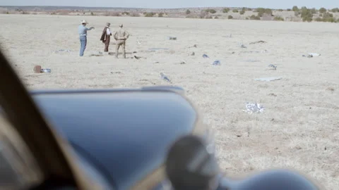 Air Force Major Jesse Marcel talking near the debris field, 1940s - Reenactment Stock Footage 202894364