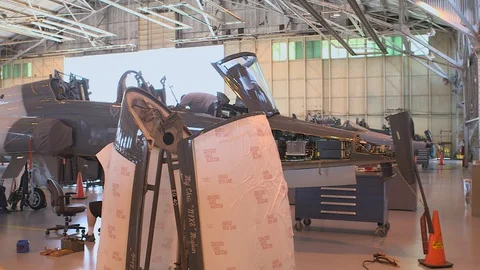 Air Force Mechanics Work On T-38 Talon Fighter Jet 07 Video stock 127995093