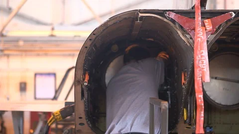 Air Force Mechanics Work On T-38 Talon Fighter Jet 10 Video stock 127995114